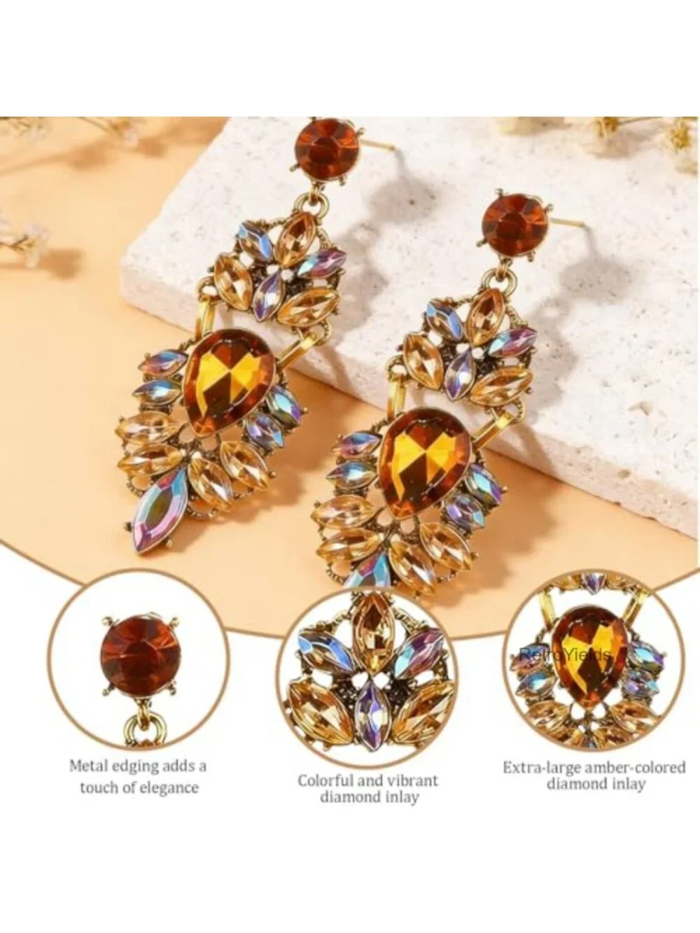 Oversized Rhinestone Chandelier Earrings Dangle Statement Jewelry for Women